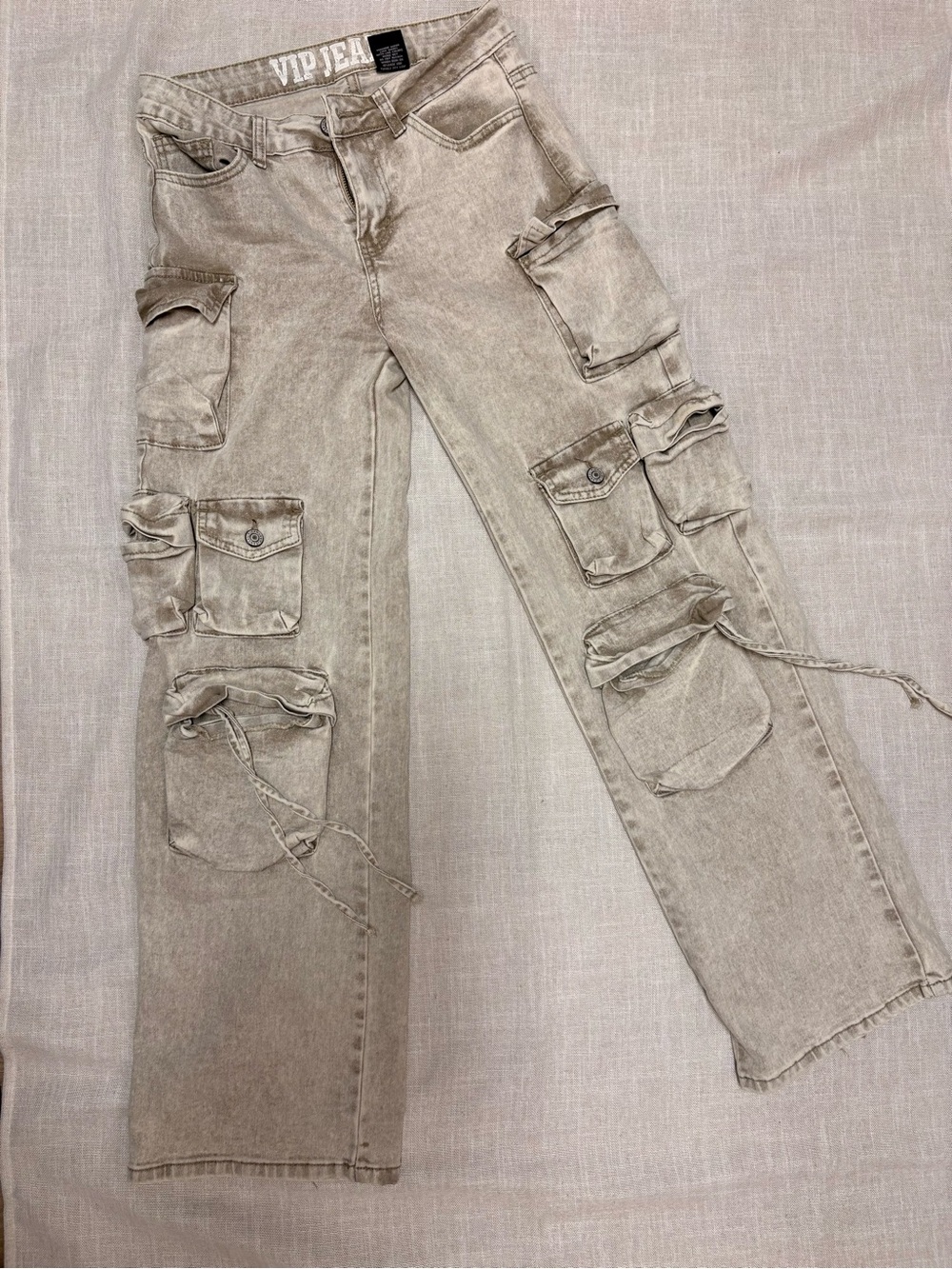 VIP Beige Denim Jeans with Logo Waistband